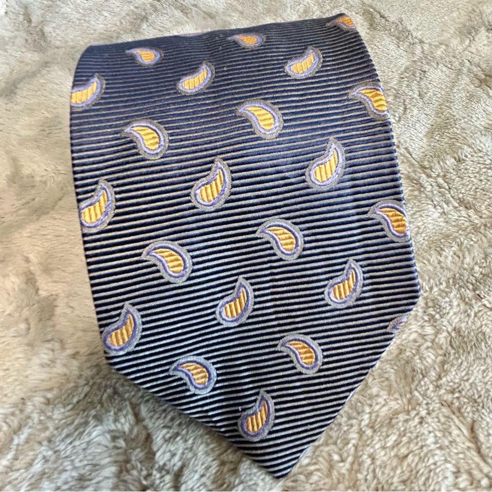 Mark Shale Silk Striped Tie with Paisley Pattern NWOT 3.75” Wide 58” Long